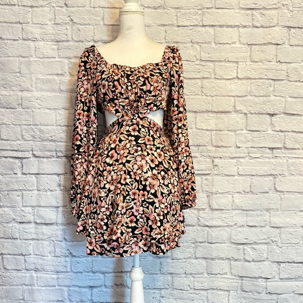Free People Jael Cut-out Mini Dress Floral Long Sleeve Size Small - Picture 2 of 8